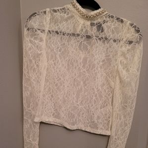 Forever 21 Floral Lace top with beaded/pearl neckline